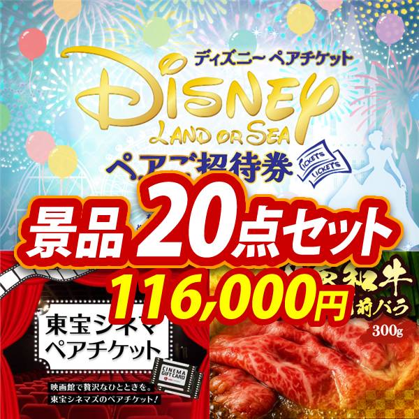 ビンゴ景品20点セット【ディズニーペアチケット/東宝シネマ　ペアチケット 他】A3パネル・目録付き<送料無料>