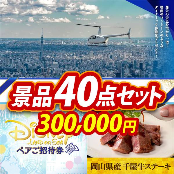 ビンゴ景品40点セット【豪華ヘリコプタークルージングチケット/ディズニーペアチケット 他】A3パネル・目録付き<送料無料>