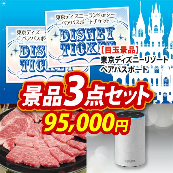 ビンゴ景品3点セット【ディズニーペアチケット/【A5ランク】和牛盛り合わせ1.5kg 他】A3パネル・目録付き<送料無料>