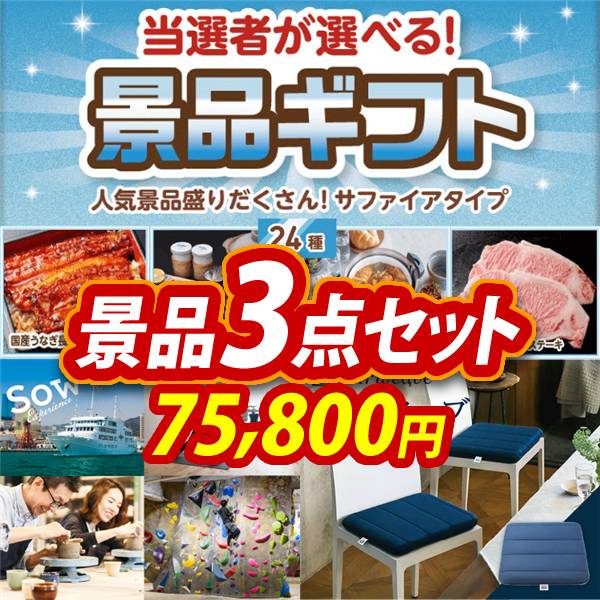 ビンゴ景品3点セット【当選者が選べる景品ギフト【サファイヤ】/選べる体験ギフトGREEN 他】A3パネル・目録付き<送料無料>