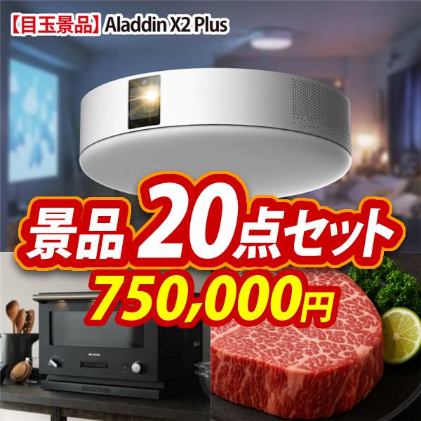 ビンゴ景品20点セット【Aladdin X2 Plus/BALMUDA The Range 他】A3パネル・目録付き<送料無料>