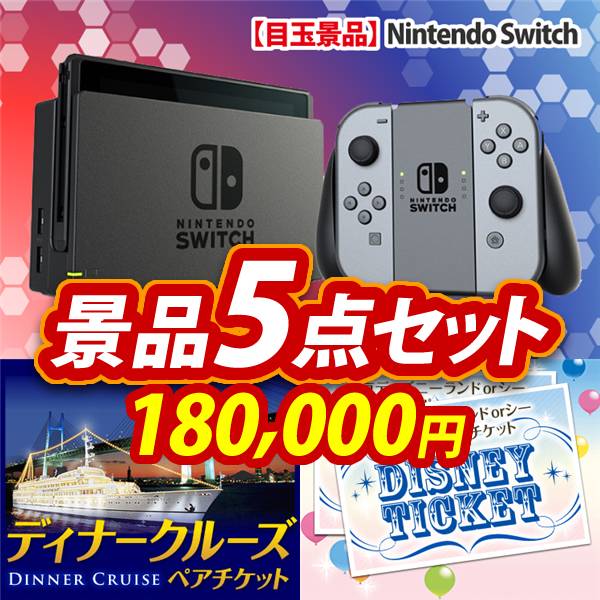 ビンゴ景品5点セット【Nintendo Switch/豪華ディナークルーズ ペアチケット 他】A3パネル・目録付き<送料無料>