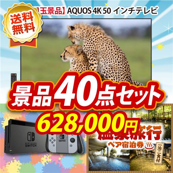 ビンゴ景品40点セット【AQUOS 4K 50インチテレビ/Nintendo Switch 他】A3パネル・目録付き<送料無料>