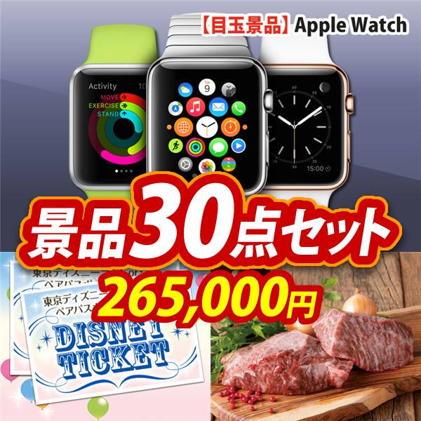 ビンゴ景品30点セット【Apple Watch　SE/ディズニーペアチケット 他】A3パネル・目録付き<送料無料>