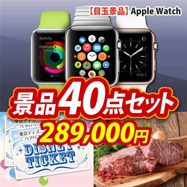 ビンゴ景品40点セット【Apple Watch　SE/ディズニーペアチケット 他】A3パネル・目録付き<送料無料>