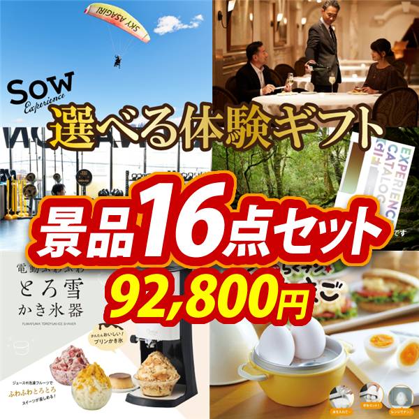 ビンゴ景品16点セット【選べる体験ギフトBROWN/電動 ふわふわ とろ雪 かき氷器 他】A3パネル・目録付き<送料無料>