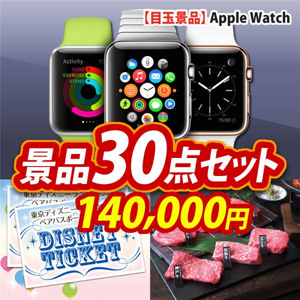 ビンゴ景品30点セット【Apple Watch　SE/ディズニーペアチケット 他】A3パネル・目録付き<送料無料>