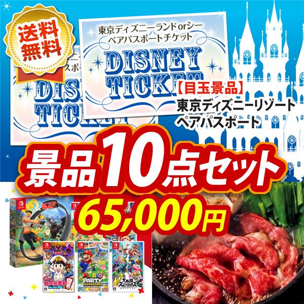 ビンゴ景品10点セット【ディズニーペアチケット/選べる!Switchゲームソフト 他】A3パネル・目録付き<送料無料>