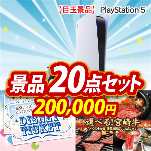 ビンゴ景品20点セット【PlayStation 5/ディズニーペアチケット 他】A3パネル・目録付き<送料無料>