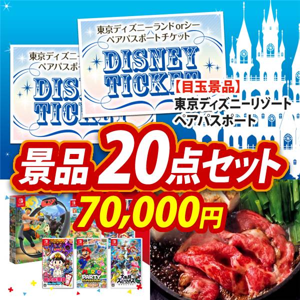 ビンゴ景品20点セット【ディズニーペアチケット/選べる!Switchゲームソフト 他】A3パネル・目録付き<送料無料>