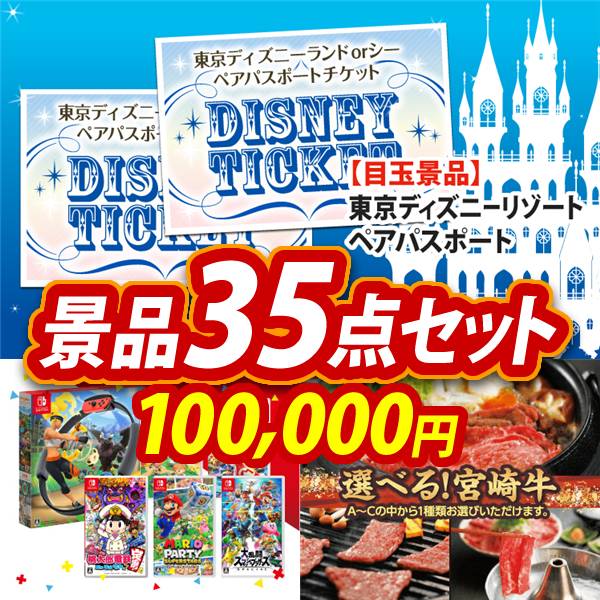 ビンゴ景品35点セット【ディズニーペアチケット/選べる!Switchゲームソフト 他】A3パネル・目録付き<送料無料>