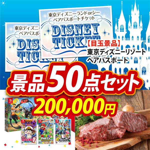 ビンゴ景品50点セット【ディズニーペアチケット/選べる!Switchゲームソフト 他】A3パネル・目録付き<送料無料>