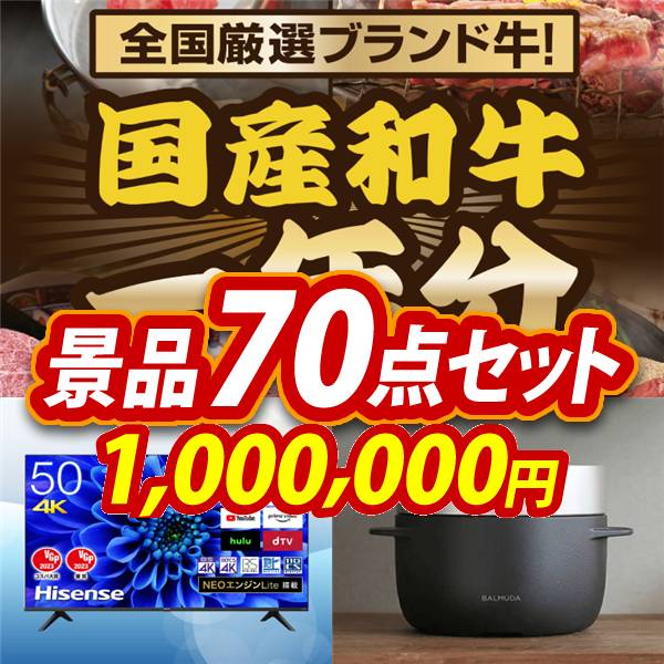 ビンゴ景品70点セット【全国ブランド和牛1年分(毎月300~400g×12回)/Hisense 50V型 4Kチューナー内蔵 液晶 テレビ 他】A3パネル・目録付き<送料無料>