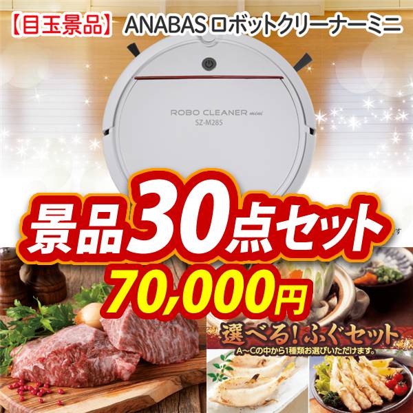 ビンゴ景品30点セット【ANABASロボットクリーナーミニ/岡山県産　千屋牛ステーキ(モモ) 他】A3パネル・目録付き<送料無料>