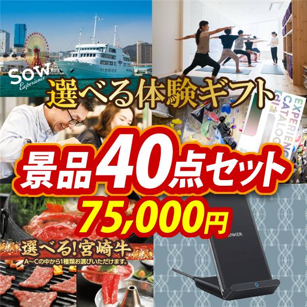 ビンゴ景品40点セット【選べる体験ギフトGREEN/選べる一品 宮崎牛 他】A3パネル・目録付き<送料無料>
