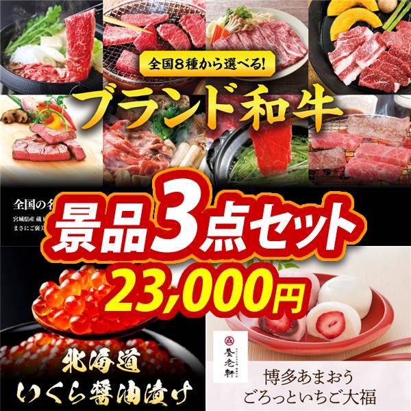 ゴルフコンペ景品3点セット【選べる!全国ブランド和牛/北海道いくら醤油漬け 他】A3パネル・目録付き<送料無料>
