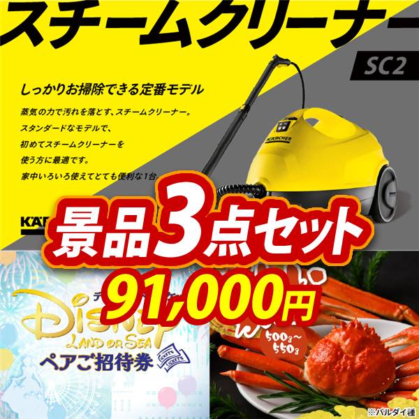 ゴルフコンペ景品3点セット【KARCHERスチームクリーナー/ディズニーペアチケット 他】A3パネル・目録付き<送料無料>