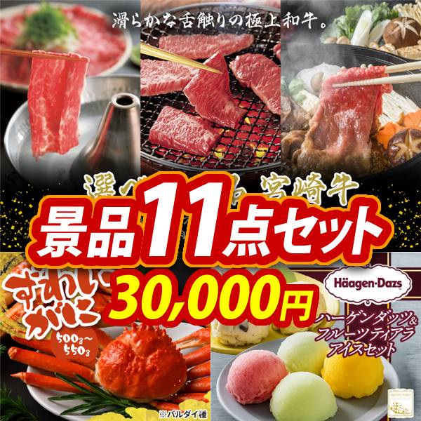 ゴルフコンペ景品11点セット【選べる一品 宮崎牛/姿ずわいがに 他】A3パネル・目録付き<送料無料>
