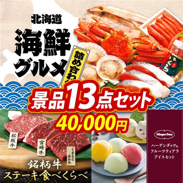 ゴルフコンペ景品13点セット【選べる海鮮グルメ/銘柄牛 ステーキ食べくらべ 他】A3パネル・目録付き<送料無料>