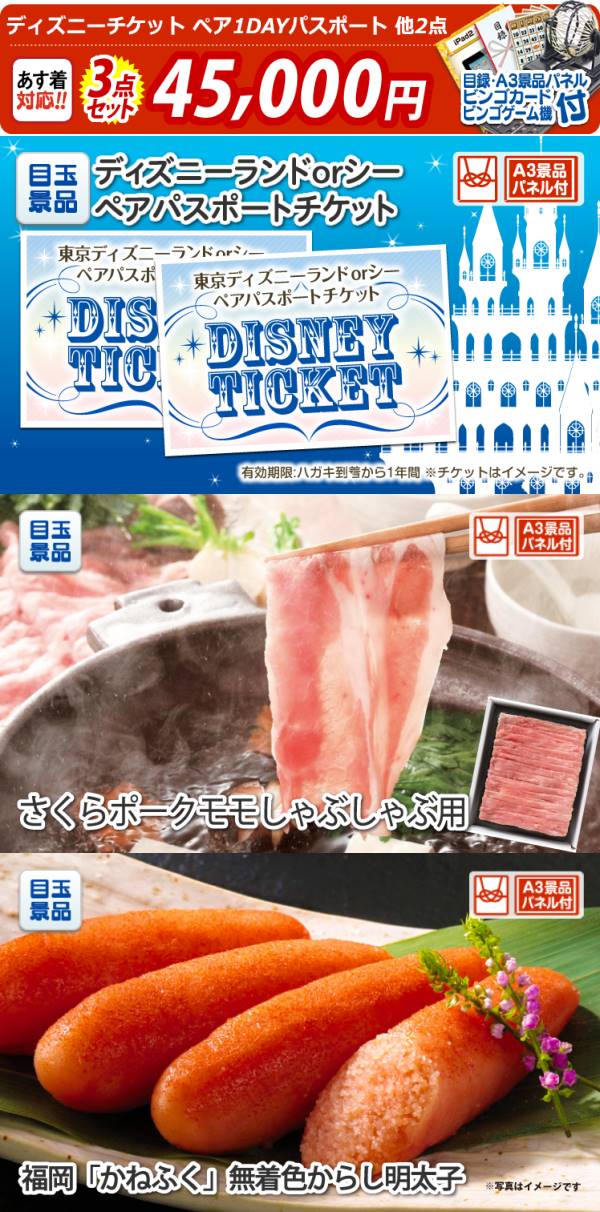 イベント景品3点セット【ディズニーチケット ペア1DAYパスポート/埼玉