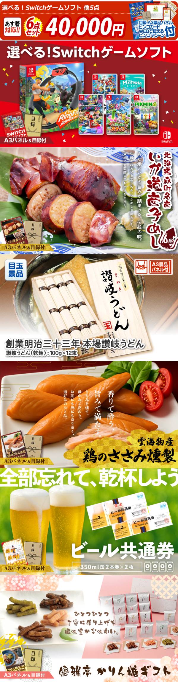 新年会景品6点セット【選べる!Switchゲームソフト/北海道森町名産 いか