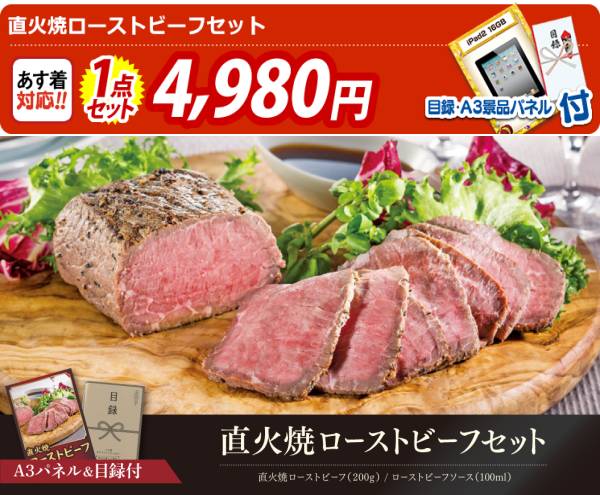 新年会景品【直火焼ローストビーフセット】A3パネル・目録付き<送料