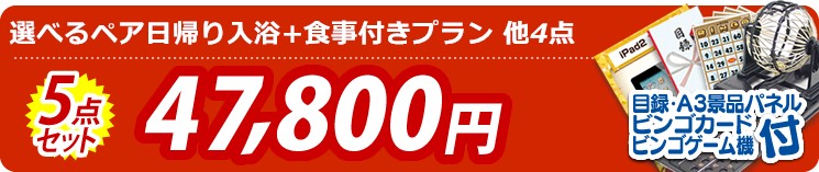 【目玉:選べるペア日帰り入浴+食事付きプラン】5点セット 5点セット 47800円