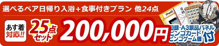 【目玉:選べるペア日帰り入浴+食事付きプラン】25点セット 25点セット 200000円
