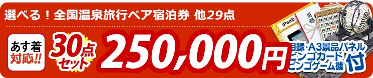 【目玉:選べる!全国温泉旅行ペア宿泊券】30点セット 30点セット 250000円