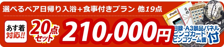 【目玉:選べるペア日帰り入浴+食事付きプラン】20点セット 20点セット 210000円