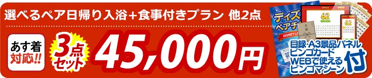 【目玉：選べるペア日帰り入浴+食事付きプラン】3点セット 3点セット 45000円