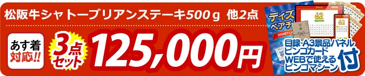【目玉：松阪牛シャトーブリアンステーキ500ｇ】3点セット 3点セット 125000円