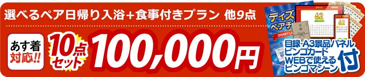 【目玉：選べるペア日帰り入浴+食事付きプラン】10点セット 10点セット 100000円