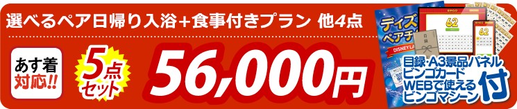 【目玉：選べるペア日帰り入浴+食事付きプラン】5点セット 5点セット 56000円