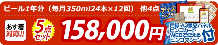 【目玉：ビール1年分（毎月350ml24本×12回）】5点セット 5点セット 158000円