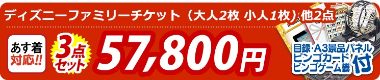 【目玉:ディズニーファミリーチケット(大人2枚 小人1枚)】3点セット 3点セット 57800円