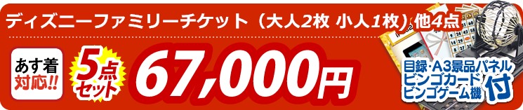 【目玉:ディズニーファミリーチケット(大人2枚 小人1枚)】5点セット 5点セット 67000円