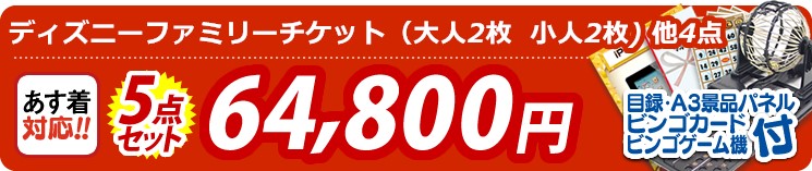 【目玉:ディズニーファミリーチケット(大人2枚  小人2枚)】5点セット 5点セット 64800円