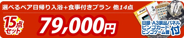 【目玉:選べるペア日帰り入浴+食事付きプラン】15点セット 15点セット 79000円