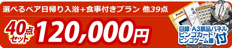 【目玉:選べるペア日帰り入浴+食事付きプラン】40点セット 40点セット 120000円