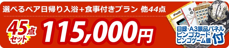 【目玉:選べるペア日帰り入浴+食事付きプラン】45点セット 45点セット 115000円