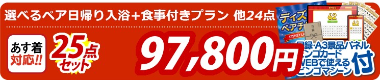 【目玉：選べるペア日帰り入浴+食事付きプラン】25点セット 25点セット 97800円