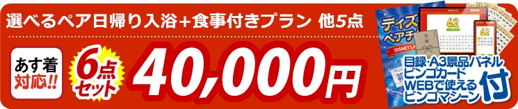 【目玉：選べるペア日帰り入浴+食事付きプラン】6点セット 6点セット 40000円