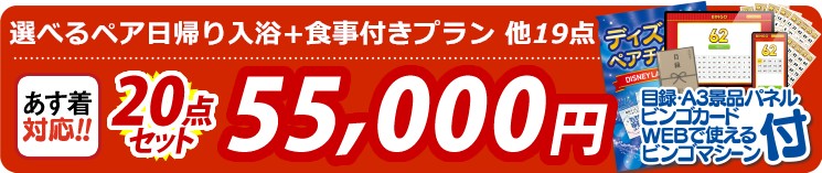 【目玉：選べるペア日帰り入浴+食事付きプラン】20点セット 20点セット 55000円
