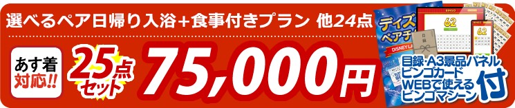 【目玉：選べるペア日帰り入浴+食事付きプラン】25点セット 25点セット 75000円
