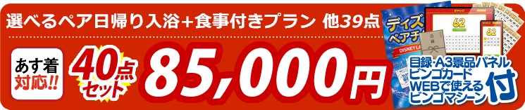 【目玉：選べるペア日帰り入浴+食事付きプラン】40点セット 40点セット 85000円