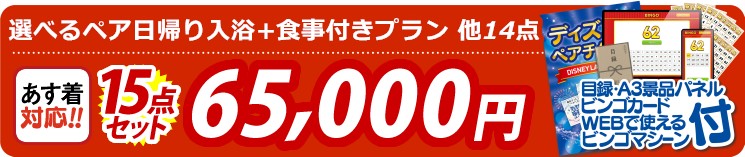 【目玉：選べるペア日帰り入浴+食事付きプラン】15点セット 15点セット 65000円
