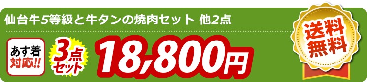 【目玉：仙台牛5等級と牛タンの焼肉セット】3点セット 3点セット 18800円
