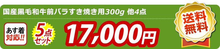 【目玉：国産黒毛和牛前バラすき焼き用300g】5点セット 5点セット 17000円