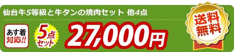 【目玉：仙台牛5等級と牛タンの焼肉セット】5点セット 5点セット 27000円